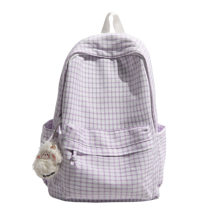 Checkered Patterned Multi-Pocket Backpack Bowlift
