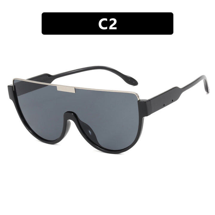 Women futuristic oversized sunglasses with clear full-rim frame Bowlift