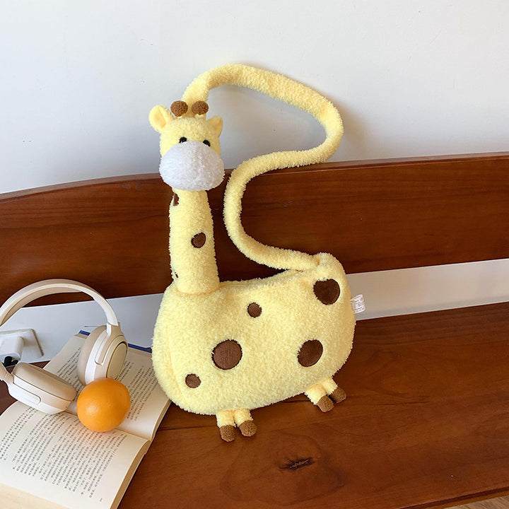 Plush Shoulder Bag in Giraffe Design Bowlift