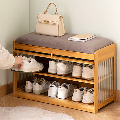 Storage Stool with Padded Seat and Clear Glass Door Bowlift
