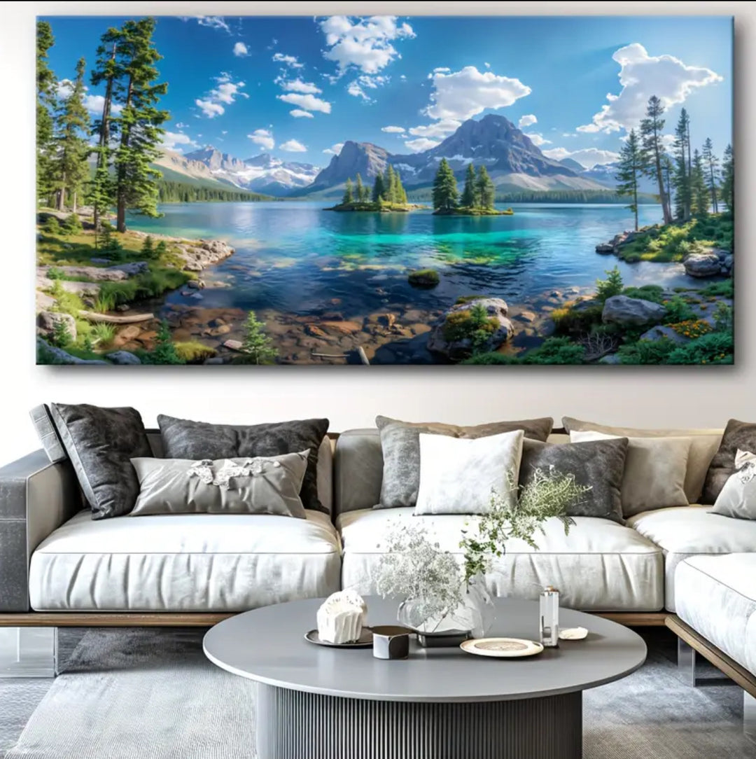 Panoramic Gallery-Wrapped Mountain Lake Canvas Wall Art Print With High-Definition Archival Inks