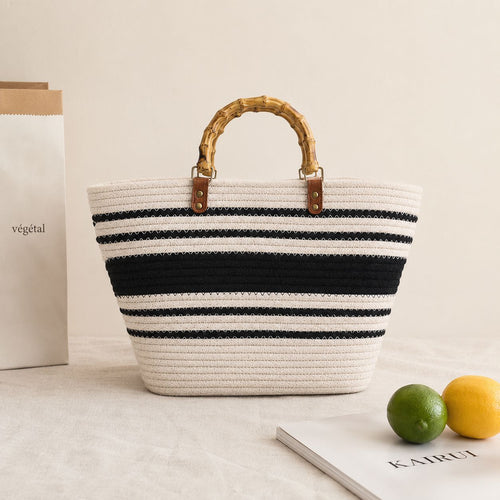 Beach bag with bamboo handles and striped design Bowlift