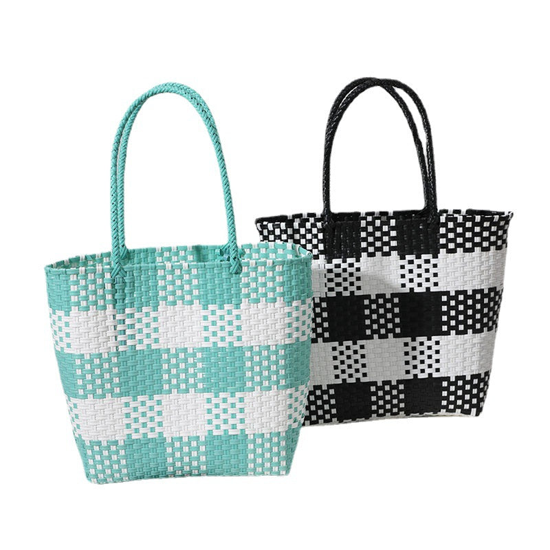Handmade basket bag in modern check pattern Bowlift