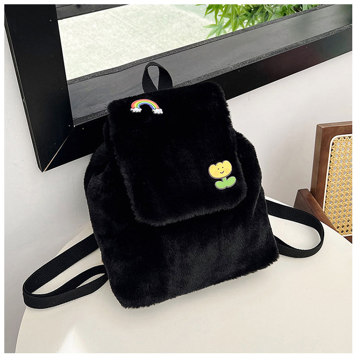 Plush Backpack with Colorful Appliqués Bowlift