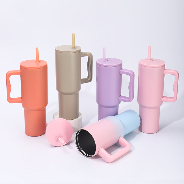 Double-Wall Insulated Travel Tumbler With Ergonomic Handle And Removable Straw