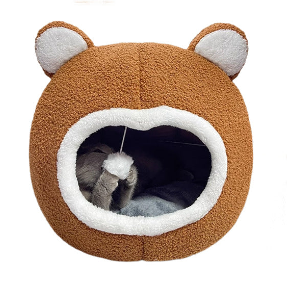 Bear-Themed Cozy  Cave  Dog Bed