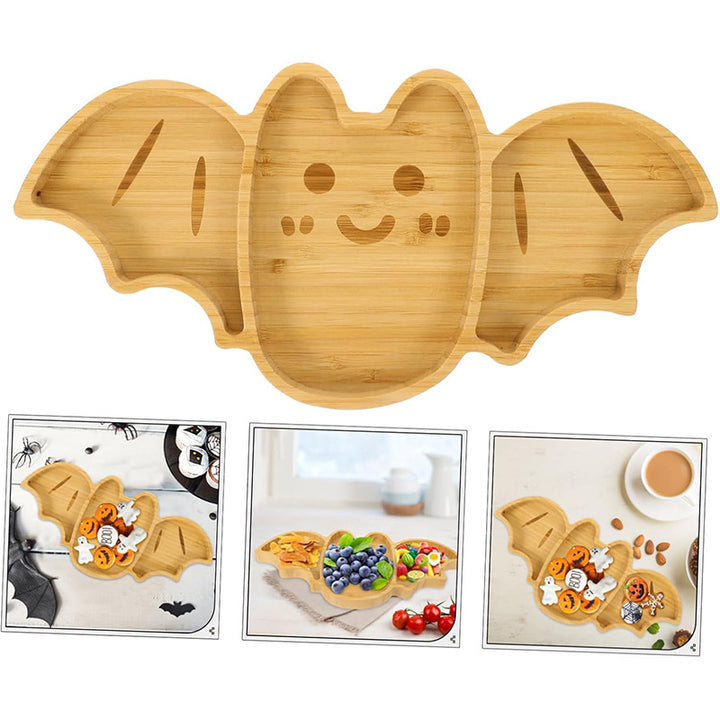 Multiple Compartment Bamboo Serving Plate in Bat Shape