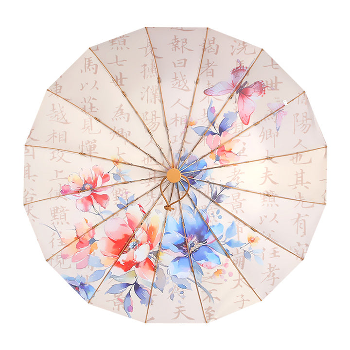 Women's Foldable Umbrella with Floral Accents and Sturdy Frame Bowlift