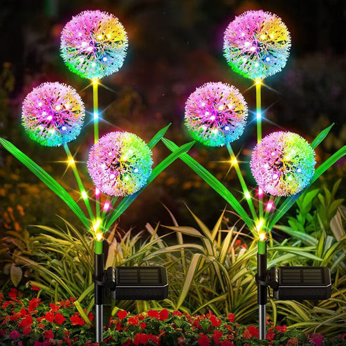 Dandelion-Inspired Solar Garden Stake Lights With Integrated Solar Panel And Dual Floral Globes Bowlift