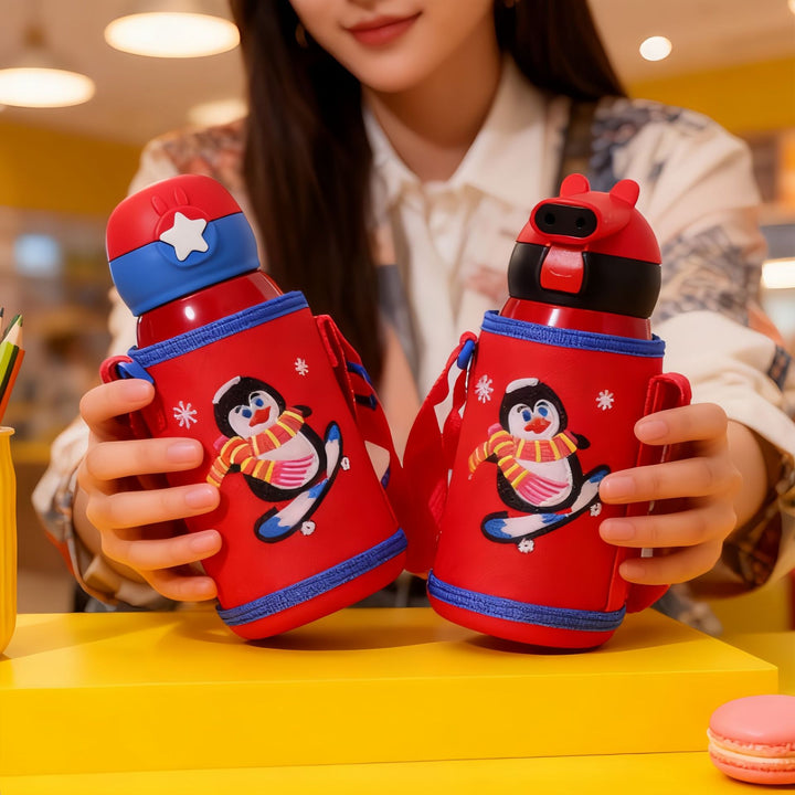 Women's Insulated Water Bottle with Practical Carry Strap and Animal Design Bowlift