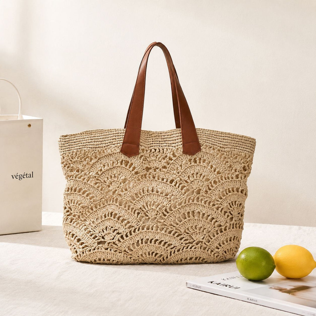 Macrame Shopping Bag with Elegant Leather Handles Bowlift