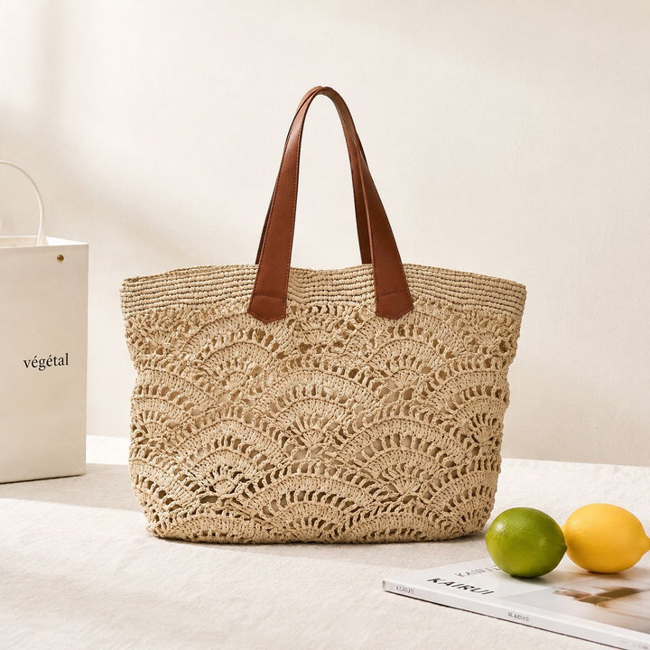 Macrame Shopping Bag with Elegant Leather Handles Bowlift