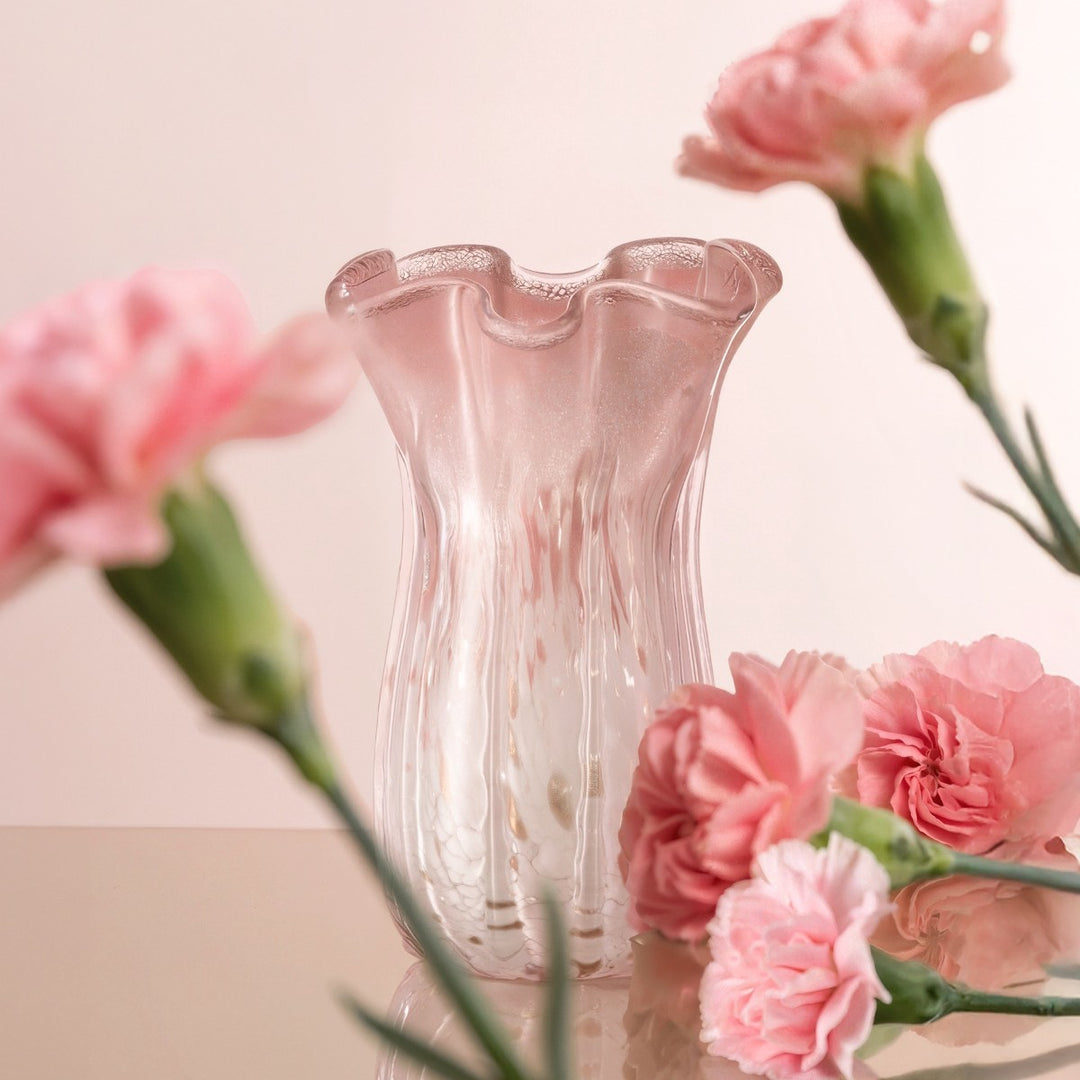 Sculptural Rippled Art Glass Decorative Vase Bowlift