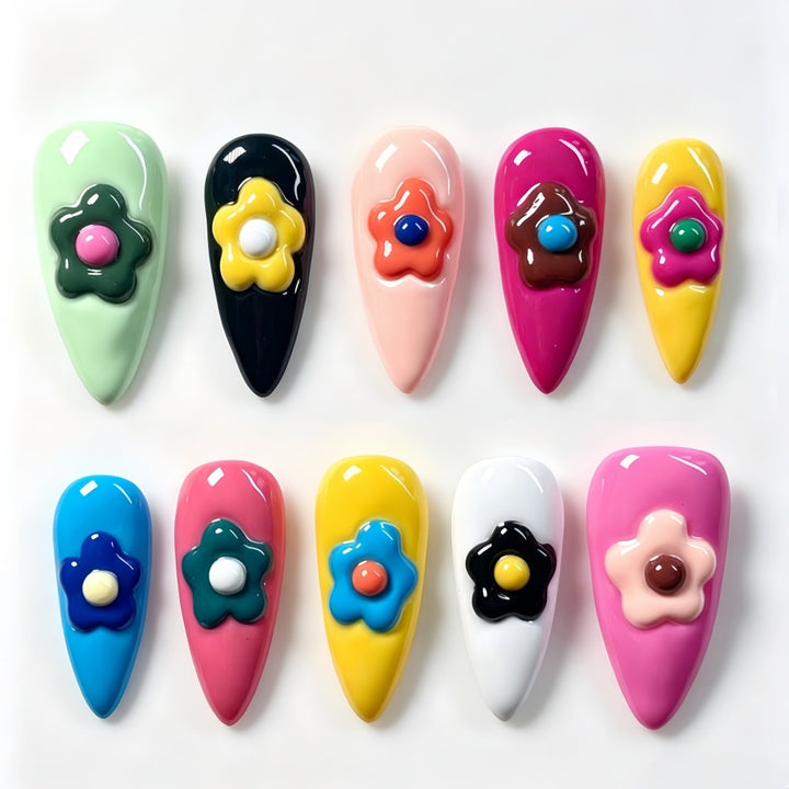Artificial nail set with colorful flower designs Bowlift