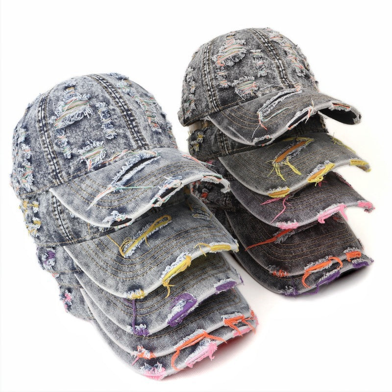 Women's Distressed Denim Baseball Cap Bowlift