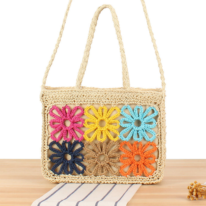 Handcrafted basket bag with colorful flower design Bowlift