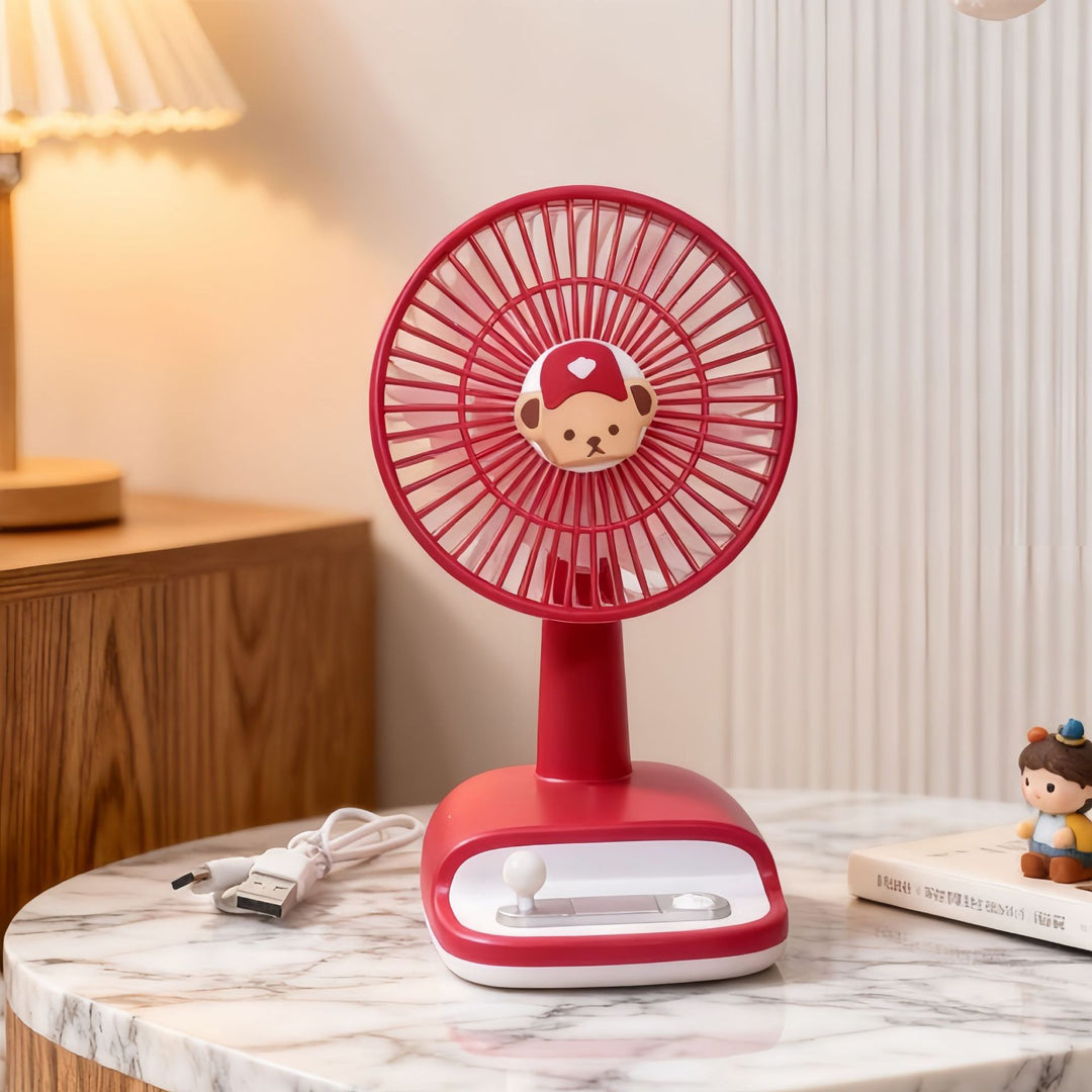 Unisex compact USB table fan with rechargeable battery, quiet motor, and adjustable head Bowlift