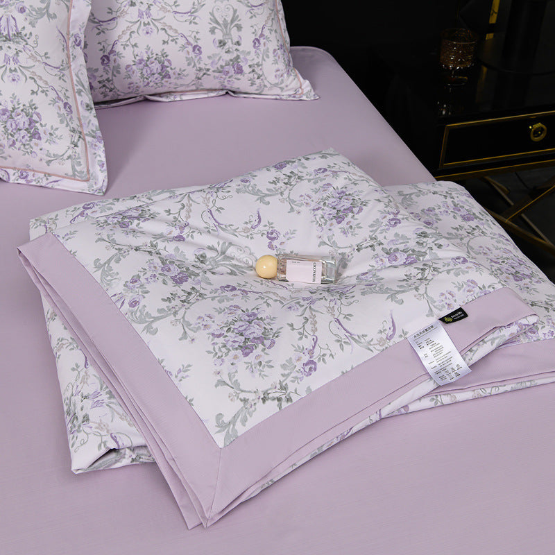 Floral Cotton Sateen Duvet Cover Set With Piped Border And Matching Pillow Shams
