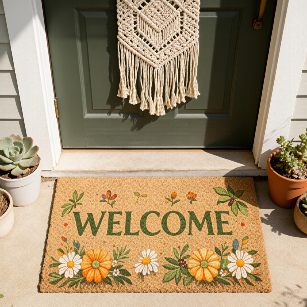 Decorative Bee Hive Welcome Indoor Outdoor Low-Profile Doormat With Non-Slip Rubber Backing