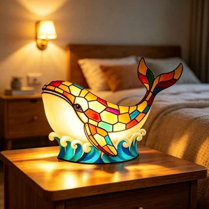 Stained Glass Dolphin Night Light Lamp Bowlift