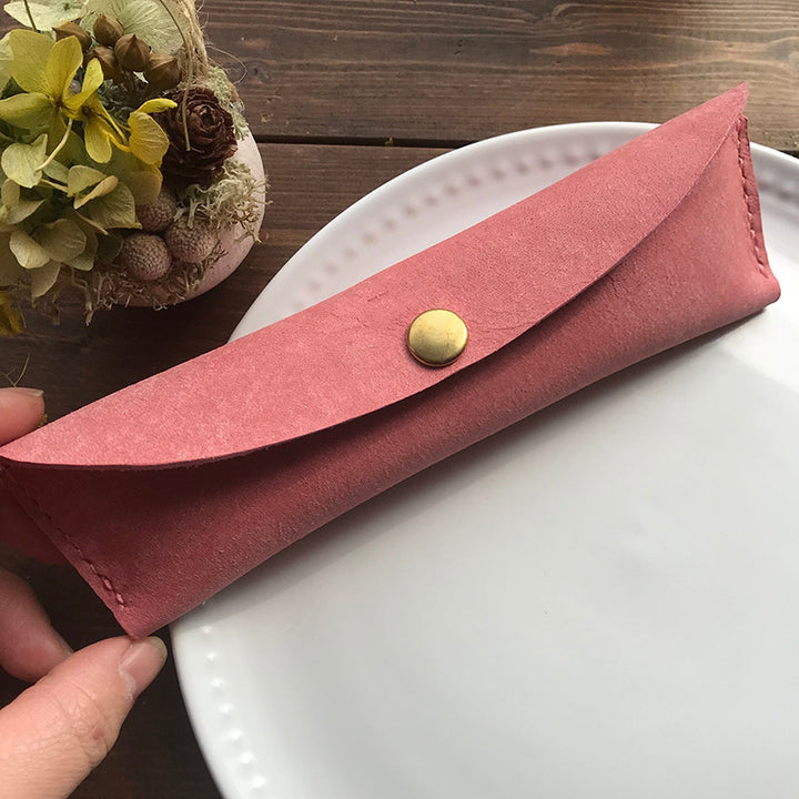 Compact Structured Leatherette Pencil Pouch with Gold Zip Bowlift