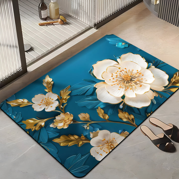 Floral-Themed Plush Bath Mat Bowlift