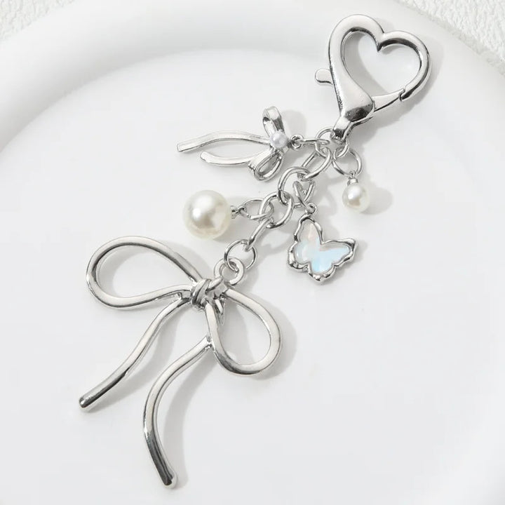 Decorative Heart and Bow Charm Keychain Bowlift