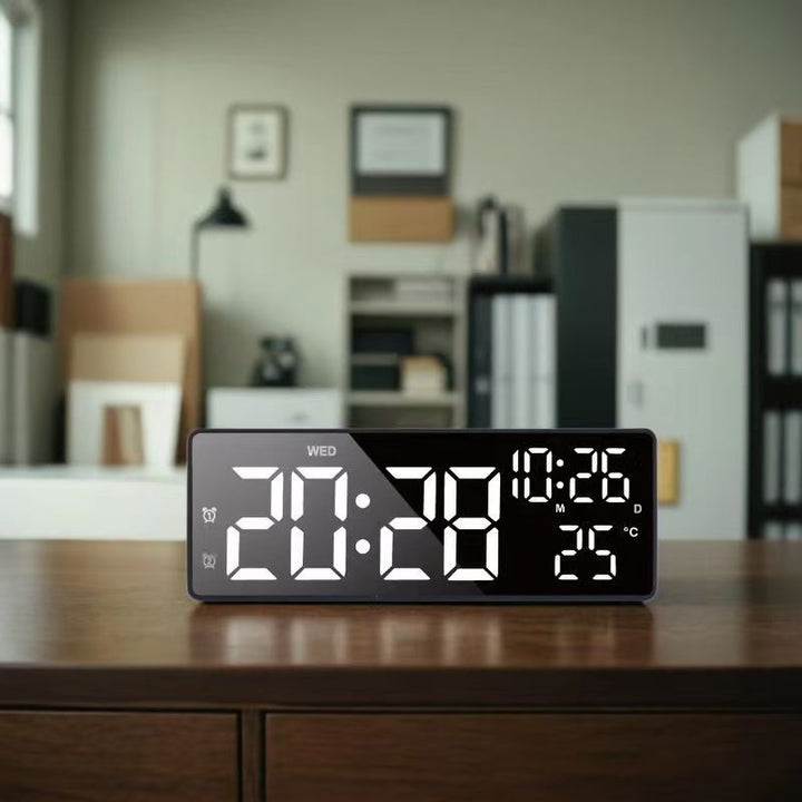 Large LED Digital Wall Clock with Dual-Alarms Date and Temperature Display Bowlift