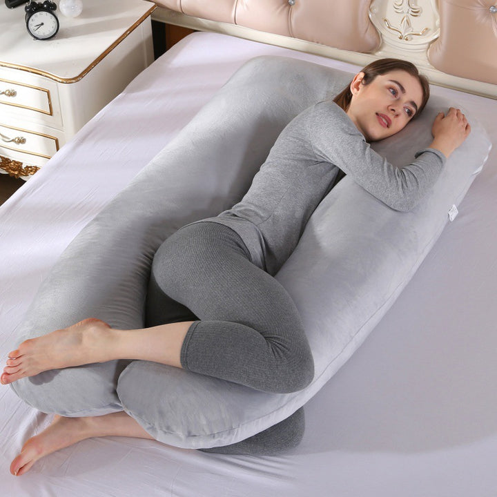 ergonomic U-shaped full-body maternity support pillow with removable washable velour cover and adjustable inner bolster Bowlift
