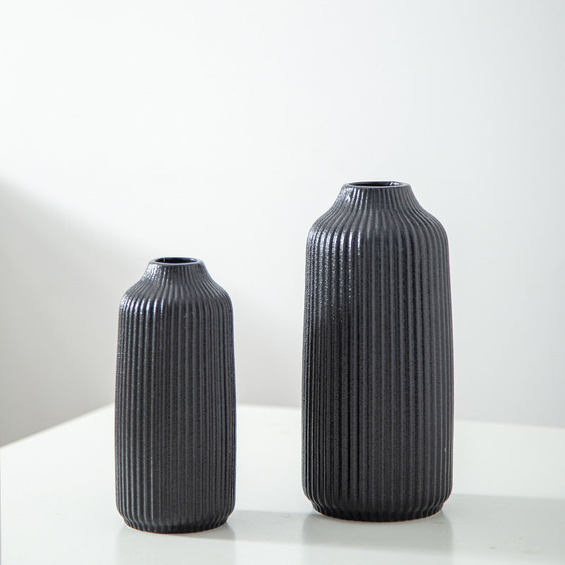 Elegant Ribbed Ceramic Decorative Vase Bowlift