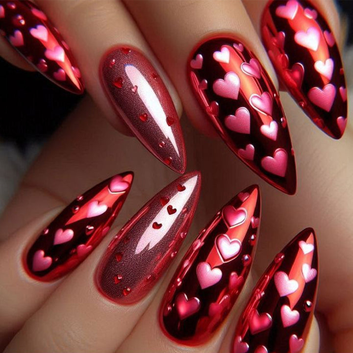 Artificial nails with heart design and gloss finish Bowlift