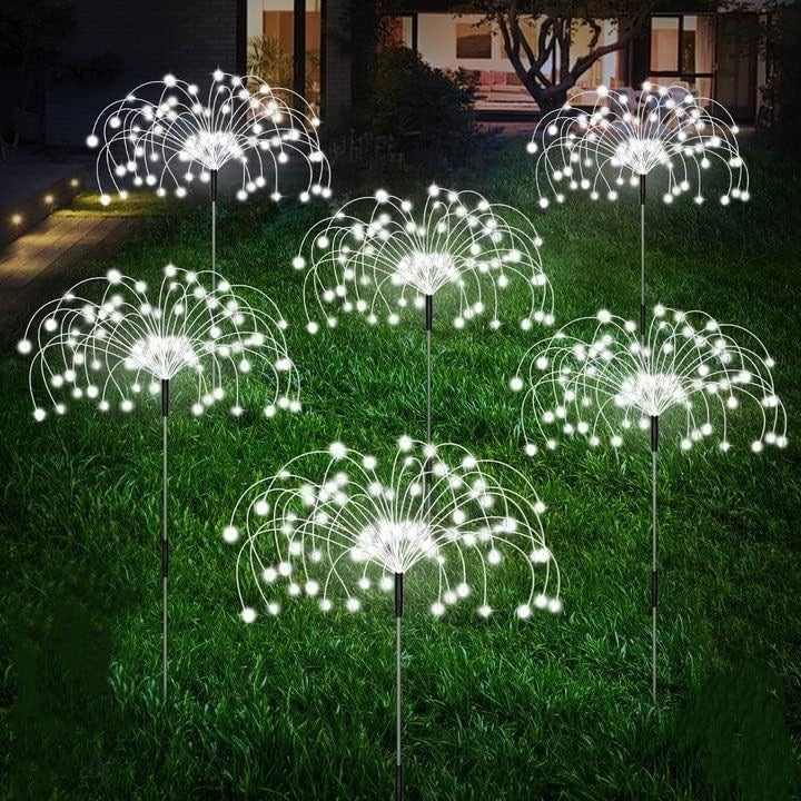 Solar-Powered Fiber-Optic Dandelion Garden Stake Lights With Waterproof LED Fireworks Effect Bowlift