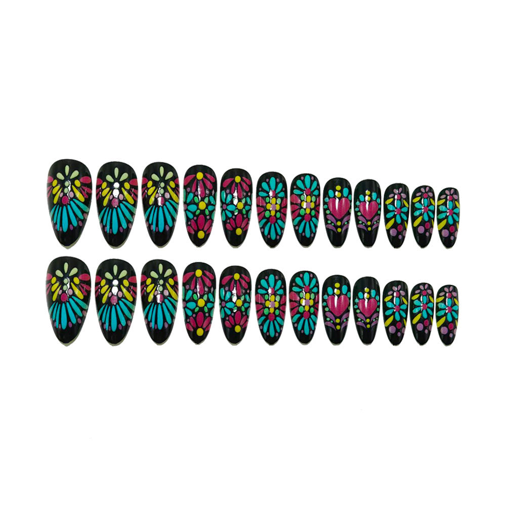 Artificials nails with colorful flower pattern Bowlift