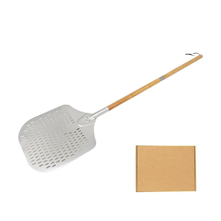 long-handled perforated pizza peel set with wooden handle stainless steel cutter and triangle server Bowlift