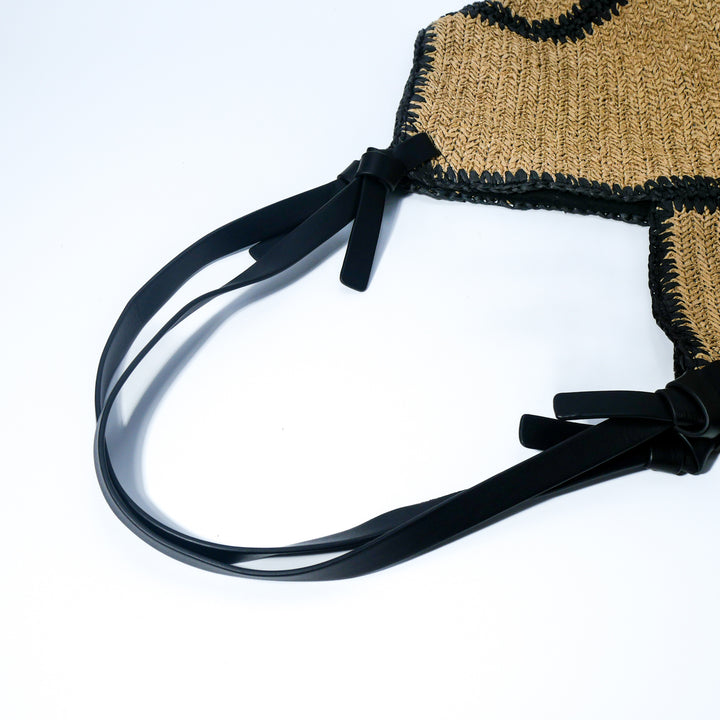 Braided Natural Material Handbag with Black Drawstring Bowlift