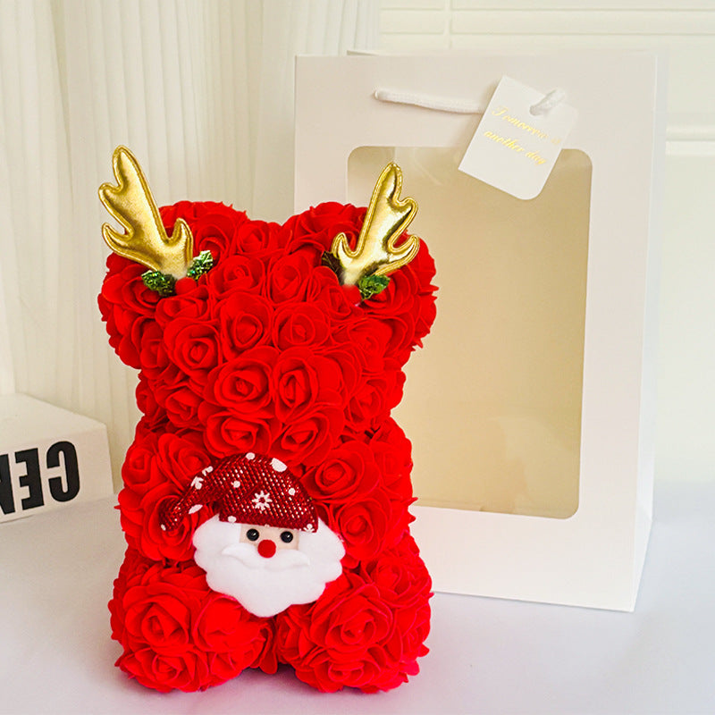Foam Rose Teddy Bear Gift Sculpture With Satin Ribbon Bow