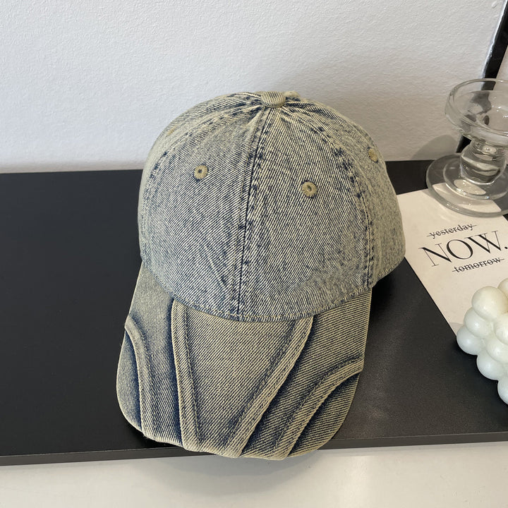 Women's Vintage Distressed Denim Baseball Cap Bowlift