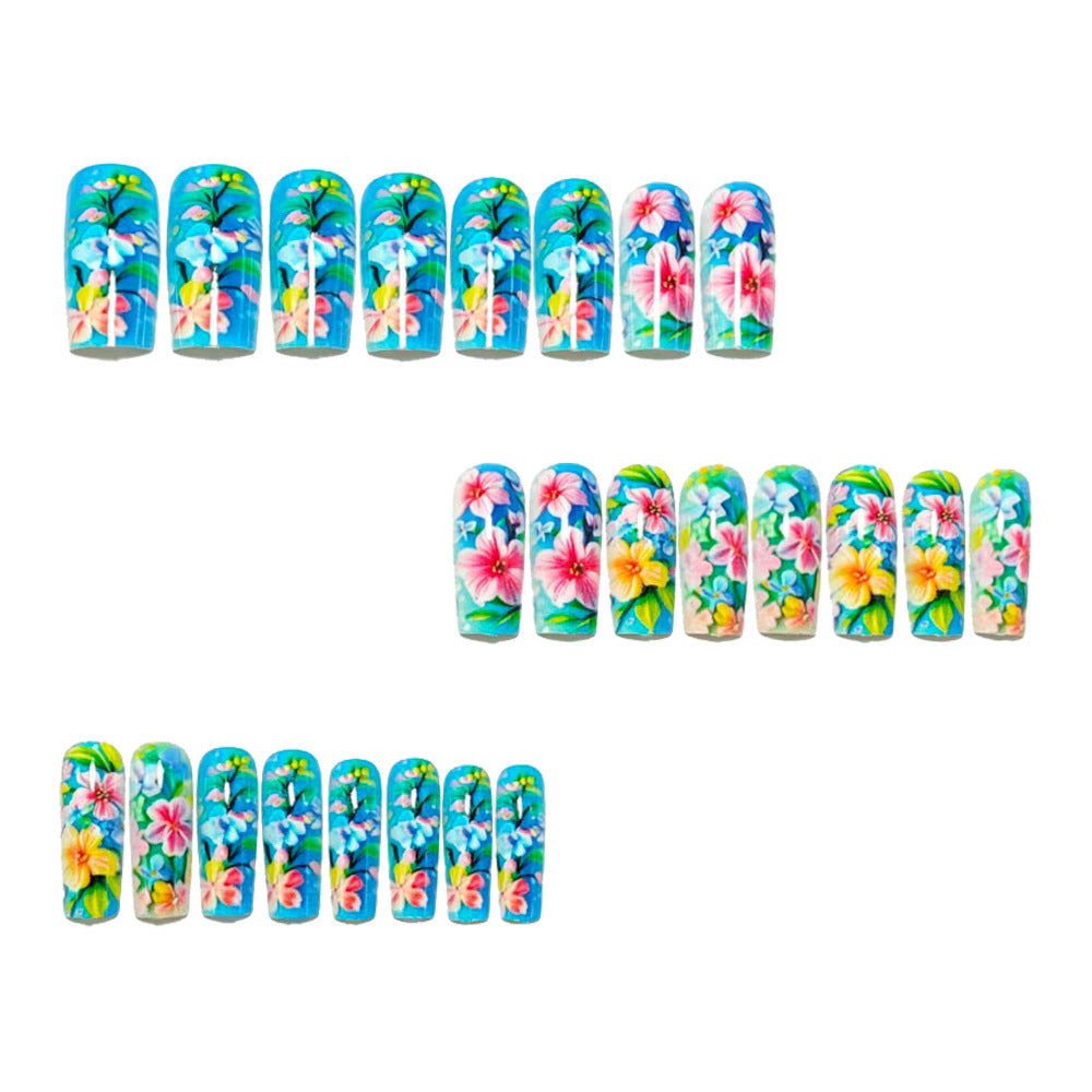 Artificial nail set with flower design and glossy finish Bowlift