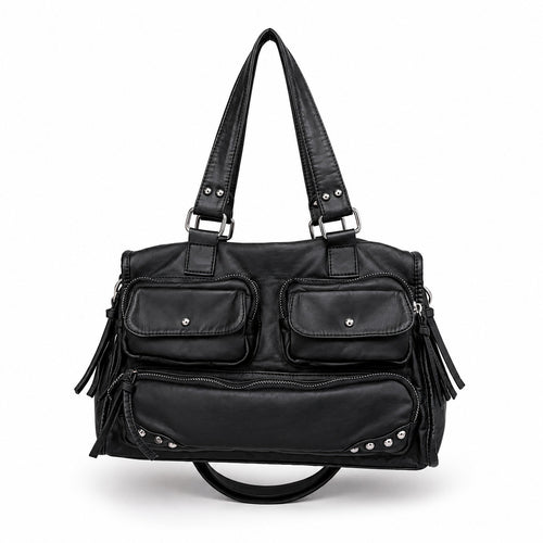 Multi-Pocket Leather Satchel Bag