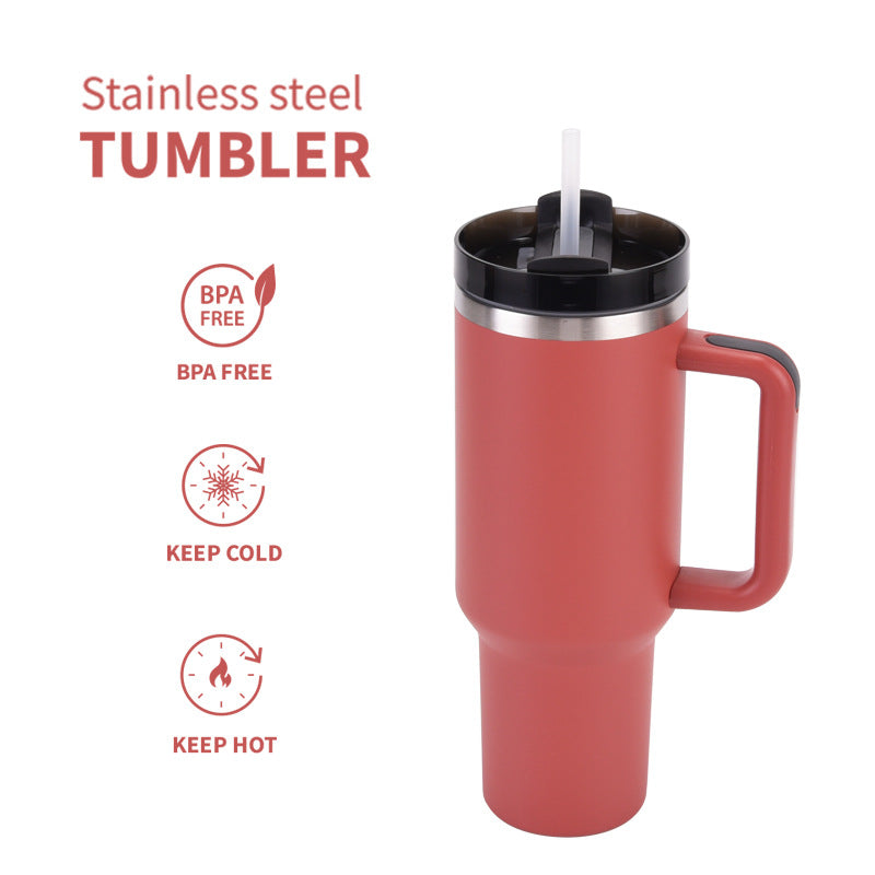Stainless Steel Insulated Travel Tumbler With Ergonomic Handle And Bpa-Free Straw Lid