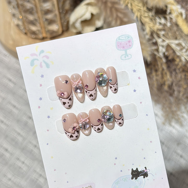 Decorative Press-On Nail Art Set with Charming Elements