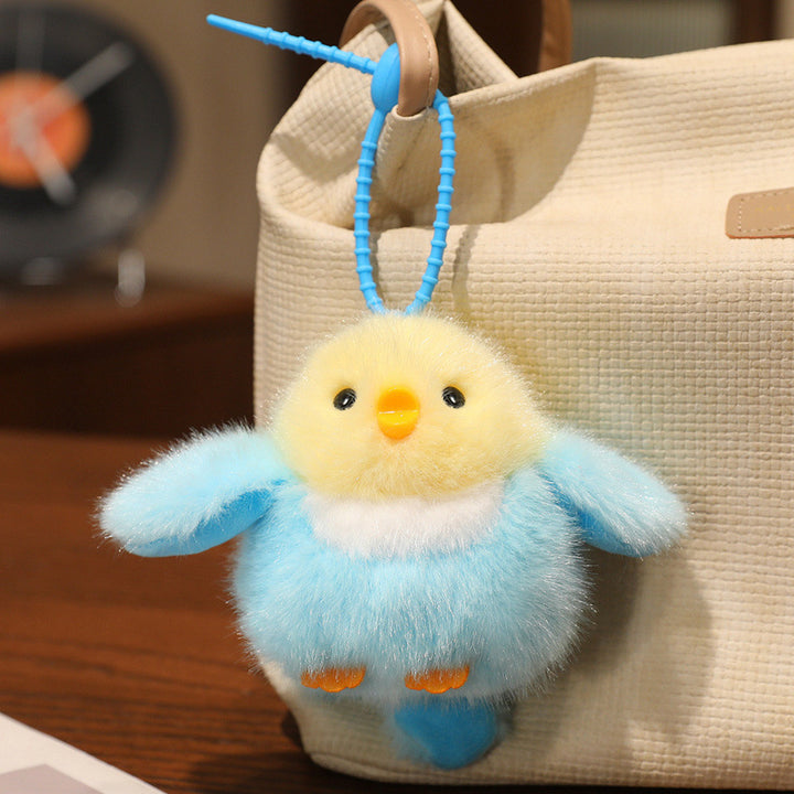 Fluffy Plush Chick Bag Charm Keychain with Flexible Loop Strap Bowlift