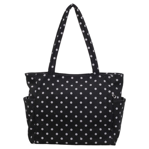 Spacious Polka Dot Canvas Tote Bag