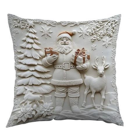Ornate Embossed Baroque Christmas Throw Pillow Cover With Sculpted Relief And Metallic Accent Trim