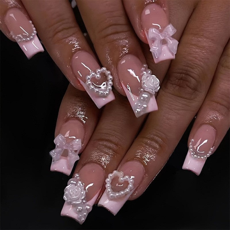 Artistic Long Press-On Nail Set with Abstract Design