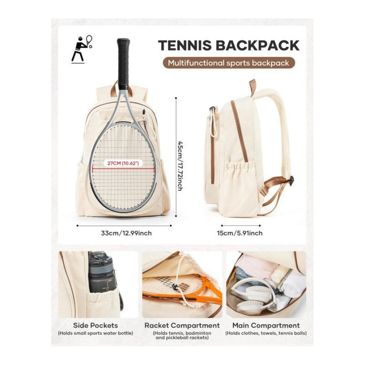 Sporty tennis backpack with specially shaped compartments for rackets and drinks Bowlift