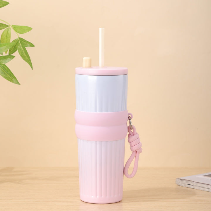 Ladies multifunctional insulated drinking bottle with integrated straw and practical carrying handle Bowlift