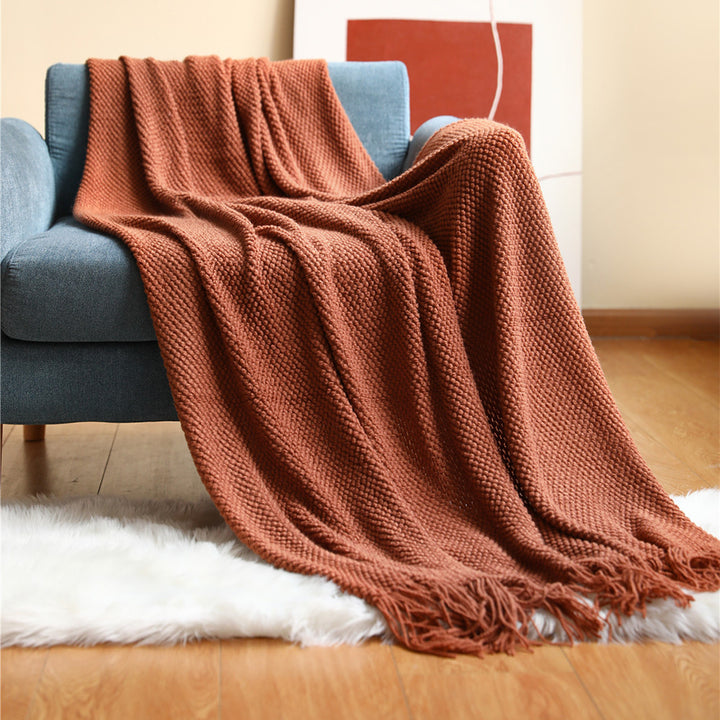 Textured Fringe Throw Blanket Bowlift
