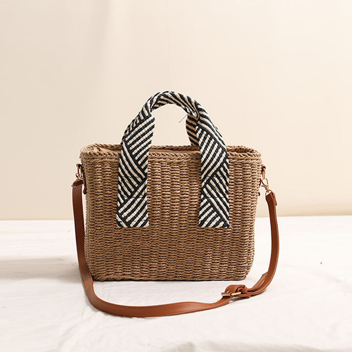 Woven natural material handbag with removable shoulder strap Bowlift