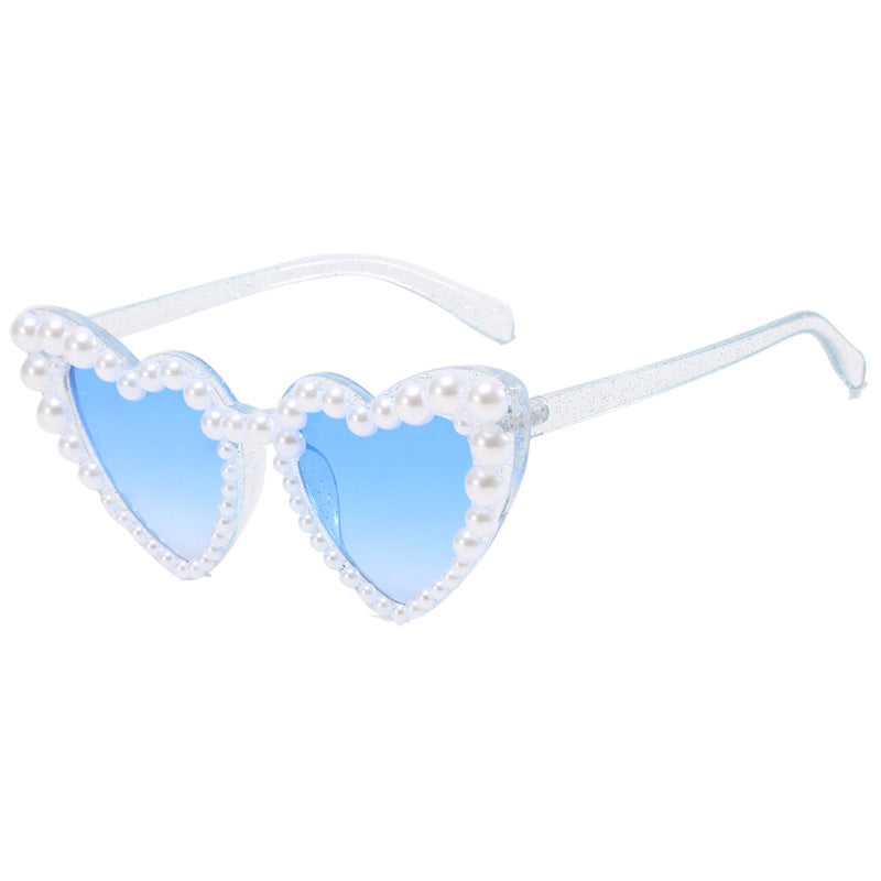 Women's Heart-Shaped Sunglasses with Pearl-Embellished Frame Bowlift